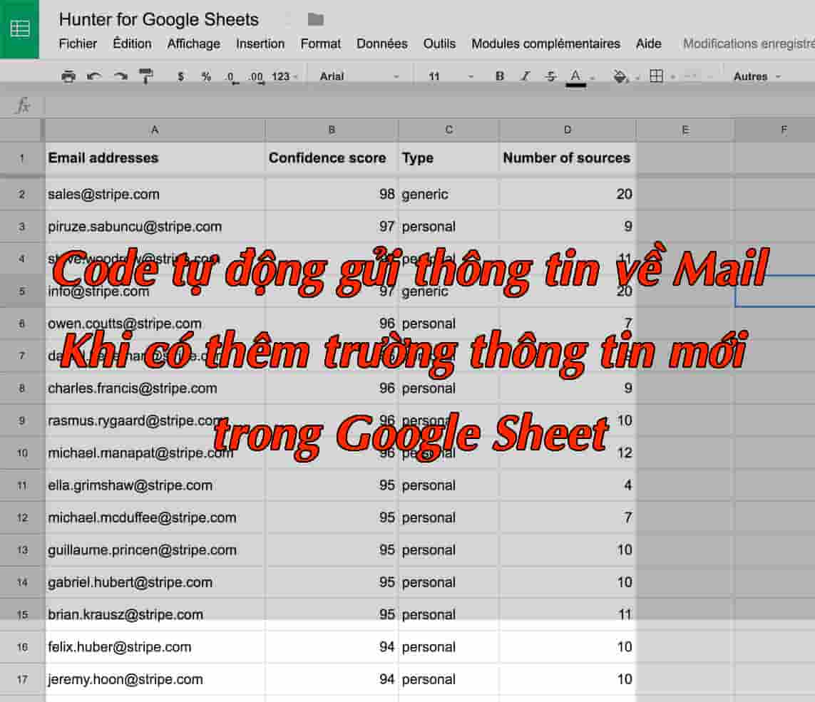 Code tự động gửi thông tin trong Google Sheet Về Gmail